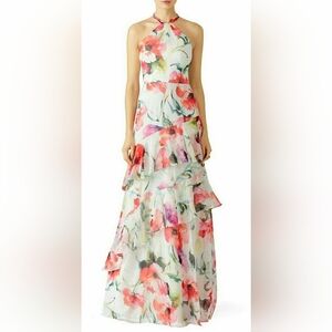 ◇$900 THEIA FLORAL MULTI COLOR WHITE RUNWAY DRESS US 4, 6